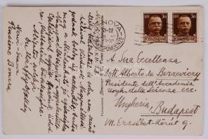 1932 Dr. Márffy Oszkár nyelvész saját kézzel írt, aláírt üdvözlőlapja Genovából Dr. Berzeviczy Alber...