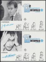 13e Schaaktoernooi Interpolis / chess tournament - 11 cards with chess players, printed signatures (Kasparov, Ivanchuk, etc.)