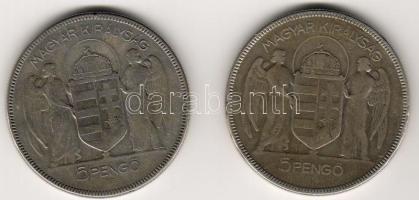 1930. "Horthy" 5P (2x) ezüst T:3/4 ph.