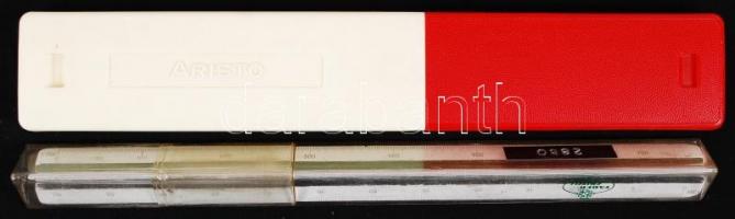 Aristo logarléc, saját műanyag tokjában, és egy Faber Castell léptékvonalzó / 
Aristo slide rule and...