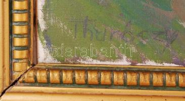 Thuróczy Zoltán (1935-): Falusi jelenet. Olaj, vászon, antik sérült keretben, 50×70 cm