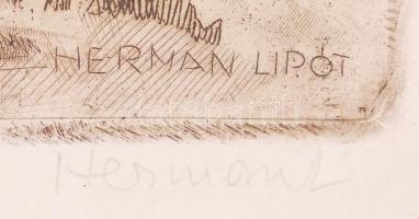 Herman Lipót (1884-1972): Fürdőzők. Színezett rézkarc, papír, jelzett, üvegezett keretben, 40×50 cm