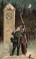 New Year, chimney sweeper, Emb. litho (EK)