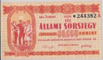 1950. április "XVI. Állami Sorsjáték / Fél Állami sorsjegy" T:II