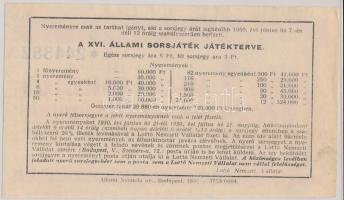 1950. április "XVI. Állami Sorsjáték / Fél Állami sorsjegy" T:II