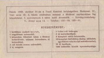 1925. "NYUROSZ"-Nyugdíjas Katonatisztek Országos Szövetsége sorsjegy 10.000K T:III