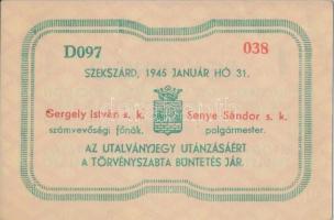 Szekszárd 1945. Utalványjegy 1P értékben T:I-