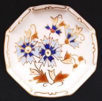 Zsolnay búzavirág mintás ékszeres dobozka, kézzel festett, jelzett, hibátlan, d:8 cm