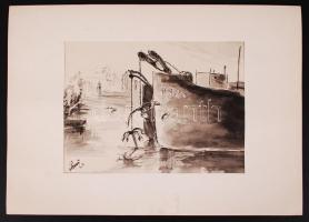 Simó József (1926-1979): 5db grafika. Vegyes technika (filctoll, akvarell, tus, nyomat), papír, jelz...