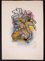 Simó József (1926-1979): 5db grafika. Vegyes technika (filctoll, akvarell, tus, nyomat), papír, jelz...