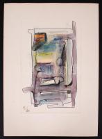 Simó József (1926-1979): 5db grafika. Vegyes technika (filctoll, akvarell, tus, nyomat), papír, jelz...