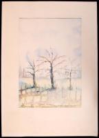 Kaszner Margit (1938-2012): Nyáregyháza. Akvarell, papír, jelzett, paszpartuban, 43x30,5cm (Simó Józ...