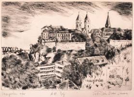 István Szabó János: Veszprém vár. Rézkarc AE 3/5, papír, jelzett, 22×34 cm