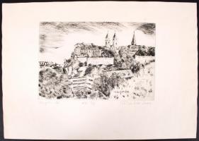 István Szabó János: Veszprém vár. Rézkarc AE 3/5, papír, jelzett, 22×34 cm