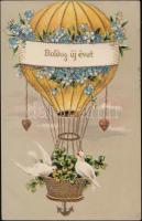 New Year, balloon, pigeon, flower Emb. litho (EK)