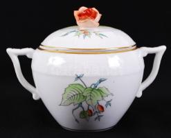 Herendi csipkebogyó mintás teás készlet ajándék bonbonierrel, kézzel festett, jelzett, hibátlan