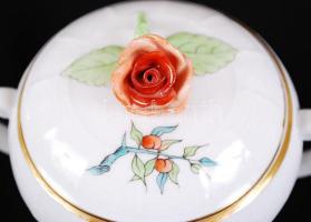 Herendi csipkebogyó mintás teás készlet ajándék bonbonierrel, kézzel festett, jelzett, hibátlan