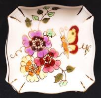 Zsolnay pillangó mintás ékszeres dobozka, kézzel festett, jelzett, hibátlan, 7×7 cm