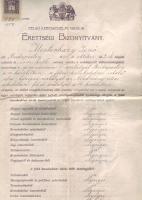 Felső kereskedelmi iskolai érettségi bizonyítvány 1909-ből Budapest címzéssel