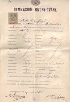 2db gimnáziumi bizonyítvány (1902 és 1903) 1898 típusú okmánybélyeggel
