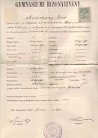 2db gimnáziumi bizonyítvány (1902 és 1903) 1898 típusú okmánybélyeggel