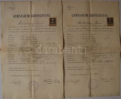 2db gimnáziumi bizonyítvány (1904,1905) 1903 típusó okmánybélyeggel