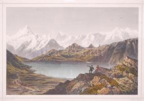 cca 1850 Ludwig Rohbock (1820-1883) - A. Fesca: Der Bachalpsee (Bern), színezett acélmetszet, üvegez...