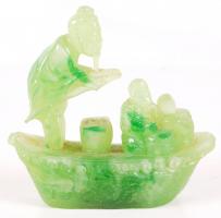 Kínai csónakos, műgyanta?, sérült, h:12 cm, m:11 cm