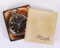 Kinzle német mechanikus zsebóra, másodperc mutatós, működik, jó állapotban, eredeti tokjában