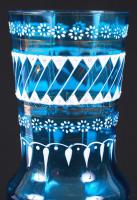 Kék peremén csorba pohár, kézzel festett, m:13 cm