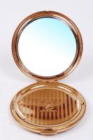 Gyöngyház nyaklánc és sárgaréz púdertartó gyöngyház berakással, h:41 cm, d:8 cm