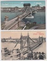 Budapest - 13 db képeslap az Erzsébet-, Szabadság-, Margit hidakról és Lánchídról