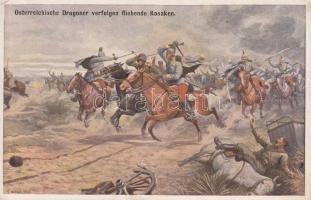 Austrian Dragoons and fleeing Cossacks, artist signed (small tear)