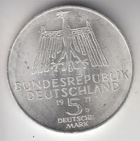 NSZK 1971D 5M Ag "Dürer" T:2
GFR 1971D 5 Mark Ag "Dürer" C:XF