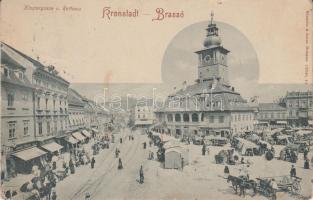 Brassó Kolostor utca, városháza, piac / Monastery street, town hall, market (small tear)