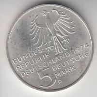 NSZK 1974D 5M Ag "Immanuel Kant" T:2
GFR 1974D 5 Mark Ag "Birth of Immanuel Kant&quot...