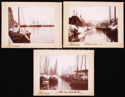 1901 Fiume, halászbárkák. 3db keményhátú fotó /  Rijeka, fisher boats. 3 vintage photos mounted on cardboard, 8x10cm