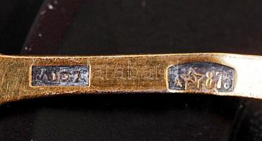 Szovjet aranyozott ezüst fűszertartó ólomkristály üveggel és aranyozott ezüst kis kanál, jelzettek r...