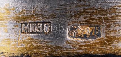 Szovjet aranyozott ezüst fűszertartó ólomkristály üveggel és aranyozott ezüst kis kanál, jelzettek r...