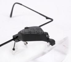 Szemüvegkeretes nagyító (1,5×; 2,5×; 3,5×) lencsével, LED világítással, 3 db gombelemekkel, működik,...