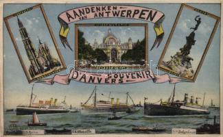 Antwerpen cathedral, middle station, Brabo, SS Melila, SS Albertville, SS Belgenland (EK)