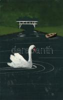 Swan, handmade postcard