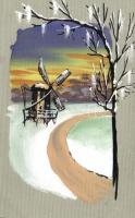 Windmill, handmade postcard