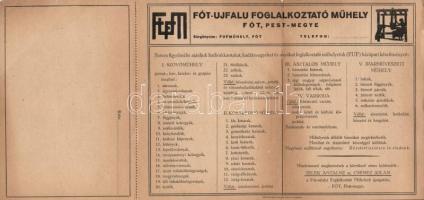 cca 1920 Fót-Újfalu foglalkoztató műhely kihajtható reklám levelezőlap