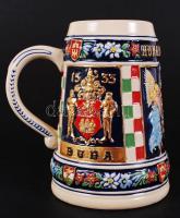 Sörös korsó Magyarország és Budapest címerével, festett kerámia, jelzett, hibátlan, m:17 cm / Budape...