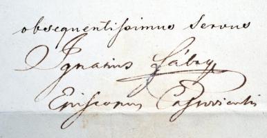 1853 Levél Fábry Ignác kassai püspök eredeti aláírásával. A levélen és a borítékon későbbi, oda nem ...