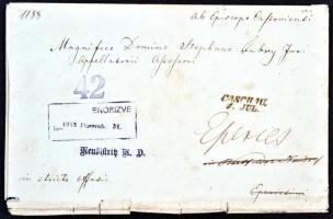 1853 Levél Fábry Ignác kassai püspök eredeti aláírásával. A levélen és a borítékon későbbi, oda nem ...