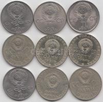 Szovjetunió 1965-1988. 1R (9x) több klf darabbal 
Soviet Union 1965-1988. 1 Rubles (9x) diff motives...