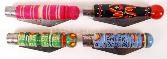 4 db "bugyli"bicska, festett fa, h:8 cm