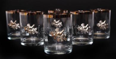 6db, túzokmadaras vadászmotívummal díszített üvegpohár (hibbátlan) /  Glass set with hunting motives depicting bustards (flawless condition), 9cm